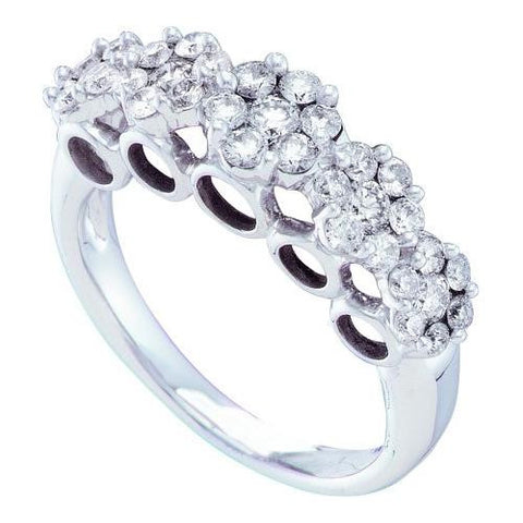 14KT White Gold 1.51CTW ROUND DIAMOND LADIES FLOWER RING