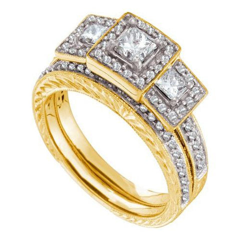 14K Yellow-gold 1.0CTW DIAMOND 0.40CT CENTER PRINCESS BRIDAL SET