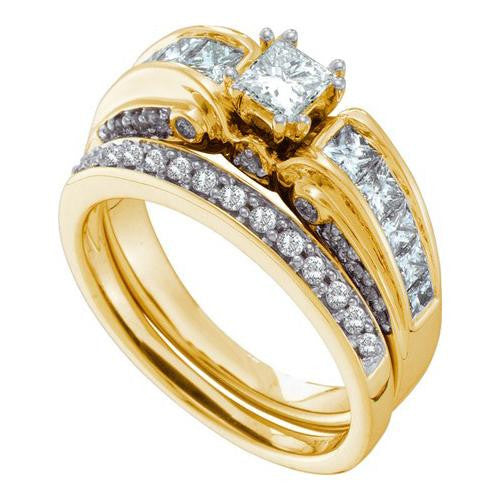 14K Yellow-gold 1.45CTW DIAMOND 0.40CT CENTER PRINCESS BRIDAL SET