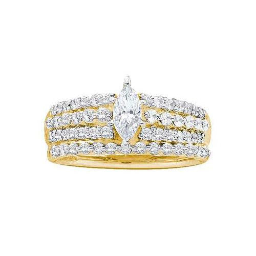 14KT Yellow Gold 1.00CTW DIAMOND LADIES BRIDAL SET WITH 0.40CT MARQUISE CENTER