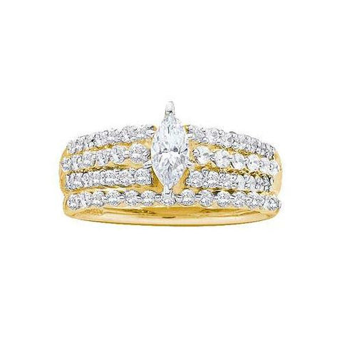 14KT Yellow Gold 1.00CTW DIAMOND LADIES BRIDAL SET WITH 0.40CT MARQUISE CENTER