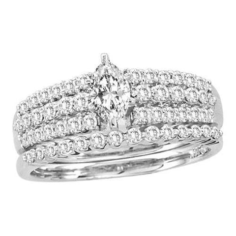 14KT White Gold 1.0CTW DIAMOND  0.40CT CENTER  MARQUISE  BRIDAL SET