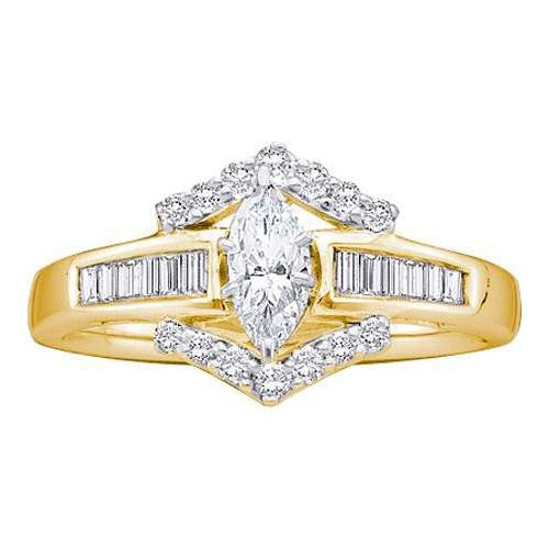 14KT Yellow Gold 0.75CTW DIAMOND 0.38CTW  CENTER  MARQUISE LADIES BRIDAL RING