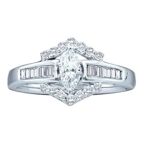 14KT White Gold 0.75CTW DIAMOND LADIES BRIDAL RING WITH 0.38CT MARQUISE CENTER