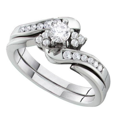 14KT White Gold 0.48CTW DIAMOND LADIES BRIDAL SET WITH 0.25CT ROUND CENTER