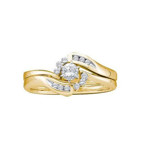 14KT Yellow Gold 0.25CTW DIAMOND ROUND CENTER  LADIES BRIDAL SET