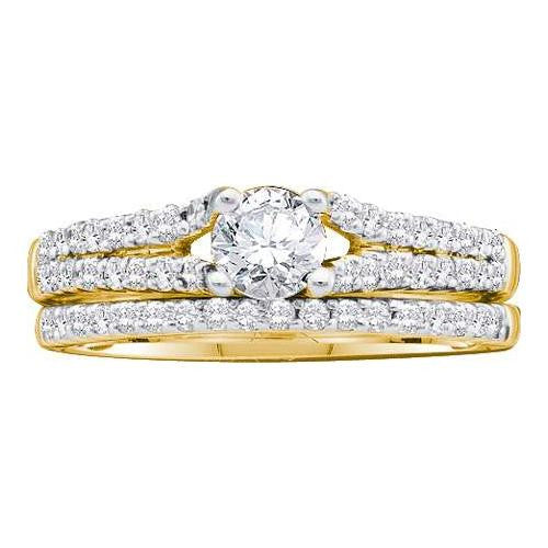 14KT Yellow Gold 0.75CTW DIAMOND  0.33CT  CENTER  ROUND BRIDAL SET