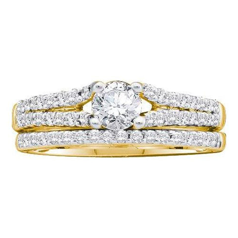 14KT Yellow Gold 0.75CTW DIAMOND  0.33CT  CENTER  ROUND BRIDAL SET