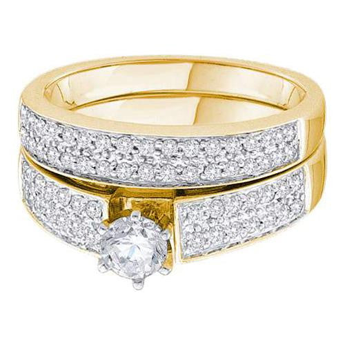 14KT Yellow Gold 0.74CTW DIAMOND BRIDAL SET WITH 0.33CT ROUND CENTER