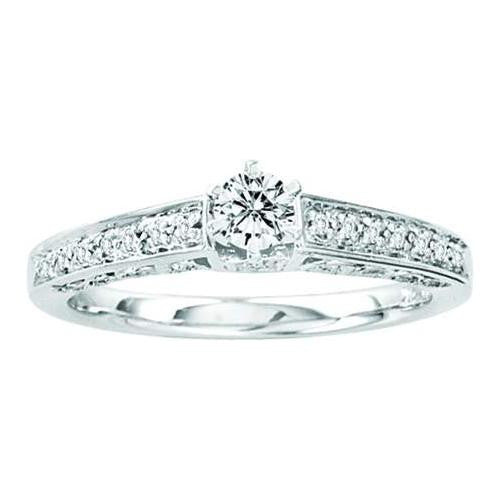 14KT White Gold 0.34CTW DIAMOND LADIES BRIDAL RING WITH 0.20CT ROUND CENTER