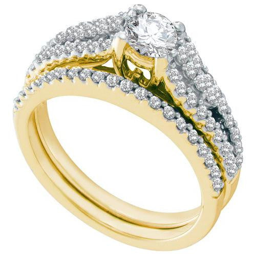 14K Yellow-gold 0.95CTW DIAMOND 0.40CT CENTRAL ROUND BRIDAL SET