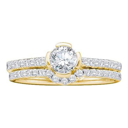 14KT Yellow Gold 0.77CTW DIAMOND 0.40CT  CENTER  ROUND BRIDAL SET