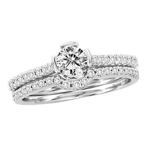 14KT White Gold 0.77CTW DIAMOND BRIDAL RING WITH 0.40CT ROUND CENTER