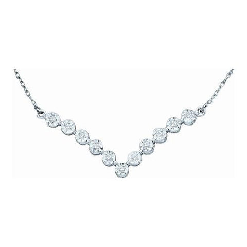 10KT White Gold 0.12CTW ROUND DIAMOND LADIES CLUSTER NECKLACE