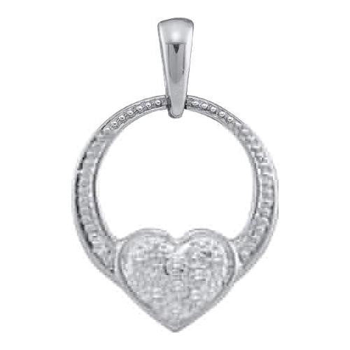 10KT White Gold 0.04CTW ROUND DIAMOND LADIES FASHION HEART PENDANT