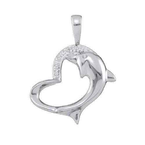 10KT White Gold 0.03CT ROUND DIAMOND LADIES DOLPHIN PENDANT