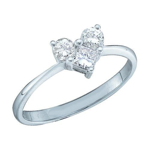 14KT White Gold 0.52CTW ROUND PRINCESS DIAMOND LADIES HEART RING