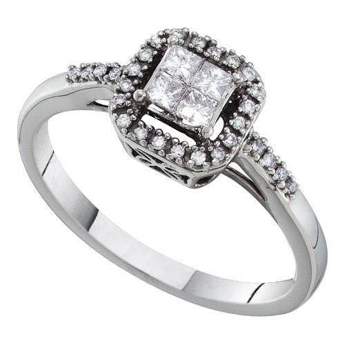 14KT White Gold 0.26CTW ROUND PRINCESS DIAMOND LADIES FASHION RING