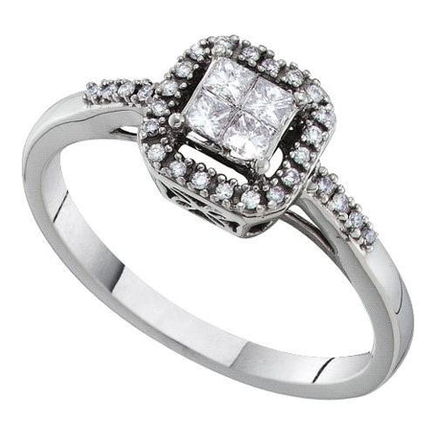 14KT White Gold 0.26CTW ROUND PRINCESS DIAMOND LADIES FASHION RING