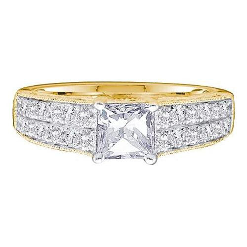 14KT Yellow Gold 1.50CTW DIAMOND  0.75CTW  CENTER PRINCESS  BRIDAL RING