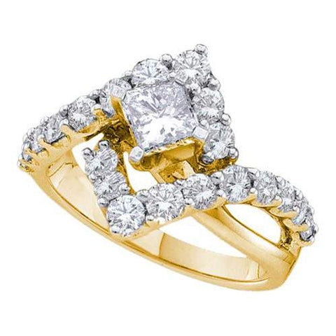 14KT Yellow Gold 2.0CTW  DIAMOND WITH 0.75CT PRINCESS CENTER LADIES BRIDAL RING