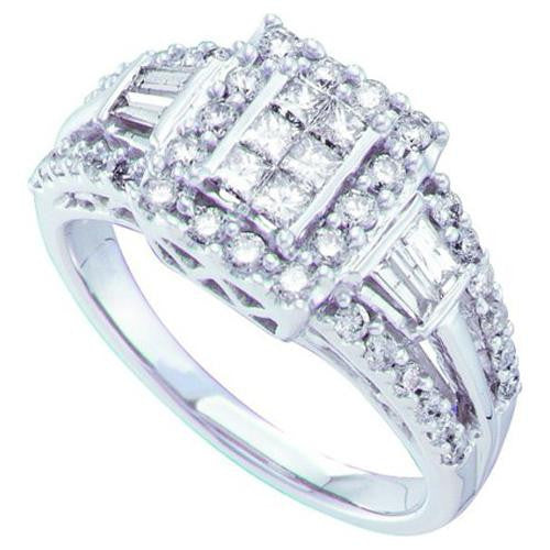 14KT White Gold 1.2CT ROUND BAGGUETTE PRINCESS DIAMOND LADIES BRIDAL RING