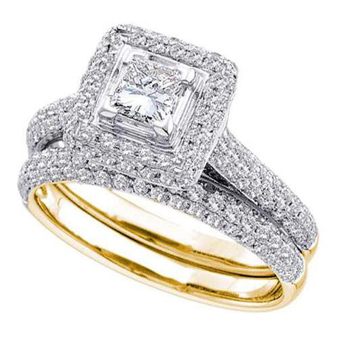 14K Yellow-gold 1.25CTW DIAMOND 0.40CT CENTER PRINCESS  LADIES  BRIDAL SET