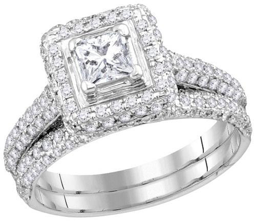 14KT White Gold 1.25CTW DIAMOND  0.40CT CENTER PRINCESS BRIDAL SET