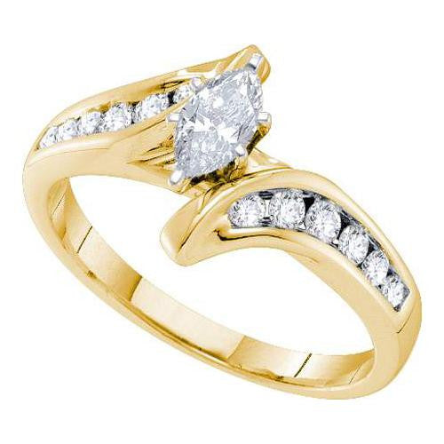 14KT Yellow Gold 0.63CTW  DIAMOND 0.33CTW CENTER MARQUISE BRIDAL RING