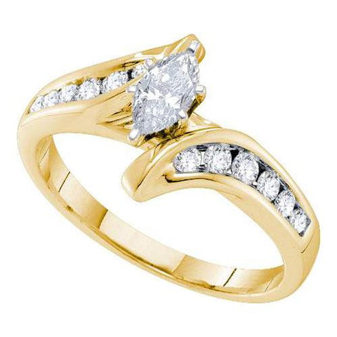 14KT Yellow Gold 0.63CTW  DIAMOND 0.33CTW CENTER MARQUISE BRIDAL RING