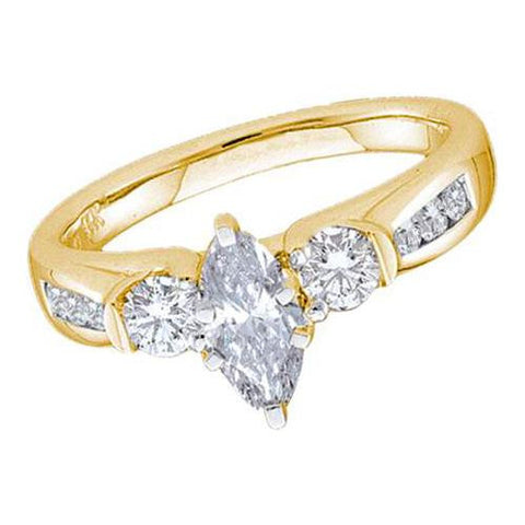 14KT Yellow Gold 1.0CTW  ROUND DIAMOND WITH 0.50CT MARQUISE CENTER LADIES BRIDAL RING