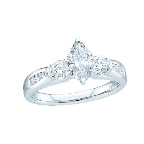 14KT White Gold 1.0CTW  ROUND DIAMOND WITH 0.50CTW  MARQUISE CENTER LADIES BRIDAL RING