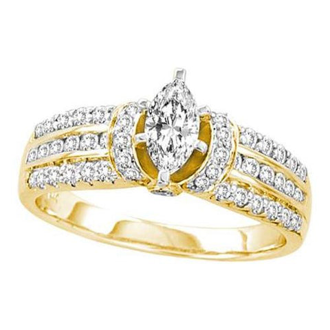 14KT Yellow Gold 0.94CTW DIAMOND  0.40CT CENTER MARQUISE  BRIDAL RING