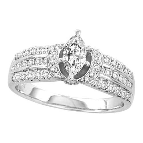 14KT White Gold 0.94CTW DIAMOND  0.40CTW  CENTER  MARQUISE BRIDAL RING