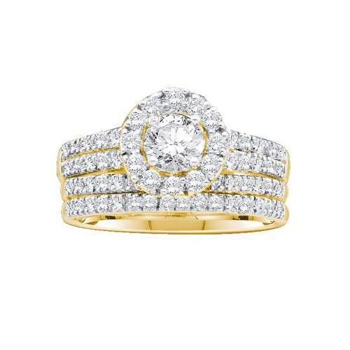 14KT Yellow Gold 1.26CTW DIAMOND 0.40CT CENTER ROUND  LADIES BRIDAL SET