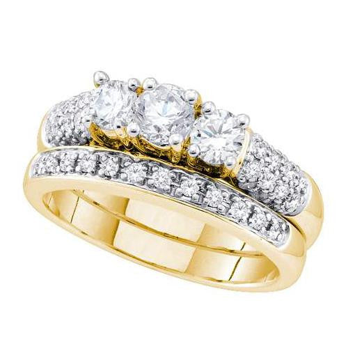 14KT Yellow Gold 1.10CTW DIAMOND  3 STONE LADIES BRIDAL SET WITH 0.33CT ROUND CENTER