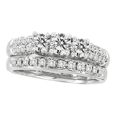 14K White-gold 1.10CTW DIAMOND 3  STONE  LADIES BRIDAL SET