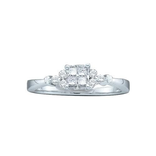 14KT White Gold 0.25CTW DIAMOND LADIES BRIDAL RING WITH 4 STONE PRINCESS CENTER