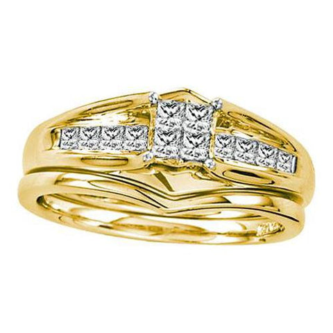 14KT Yellow Gold 0.49CTW DIAMOND PRINCESS  CENTER  BRIDAL SET