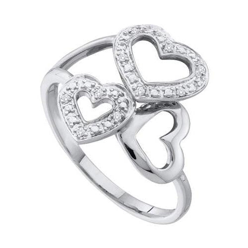 10KT White Gold 0.03CTW ROUND DIAMOND LADIES 3 HEART CLUSTER RING