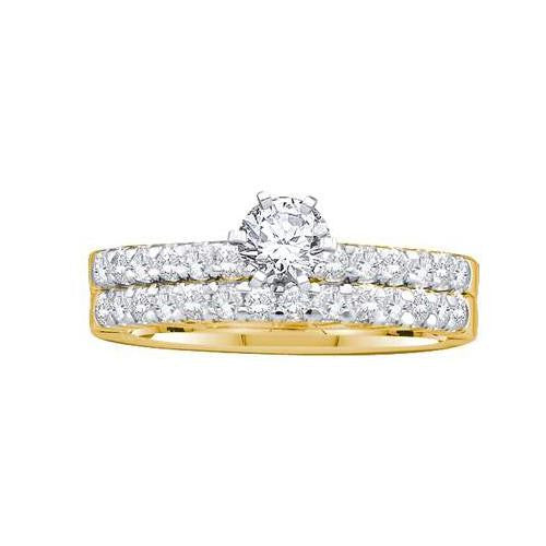 14KT Yellow Gold 0.96CTW DIAMOND LADIES BRIDAL SET WITH 0.40CT CENTER ROUND