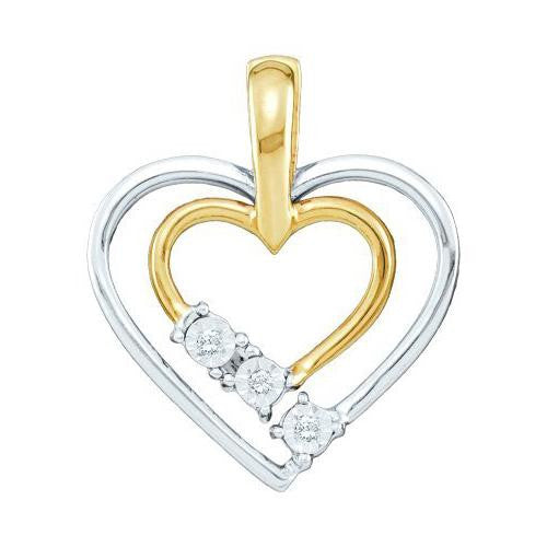 10KT Yellow Gold Two Tone 0.03CTW DIAMOND LADIES HEART PENDANT