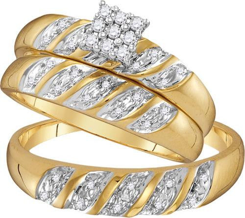 10KT Yellow Gold 0.09CTW  DIAMOND LADIES CLUSTER TRIO SET