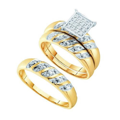 10KT Yellow Gold 0.08CTW DIAMOND CLUSTER TRIO SET