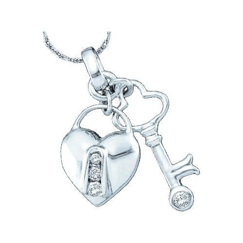 10KT White Gold 0.05CTW ROUND DIAMOND LADIES FASHION HEART PENDANT