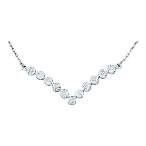 14KT White Gold 0.12CTW ROUND DIAMOND LADIES CLUSTER NECKLACE