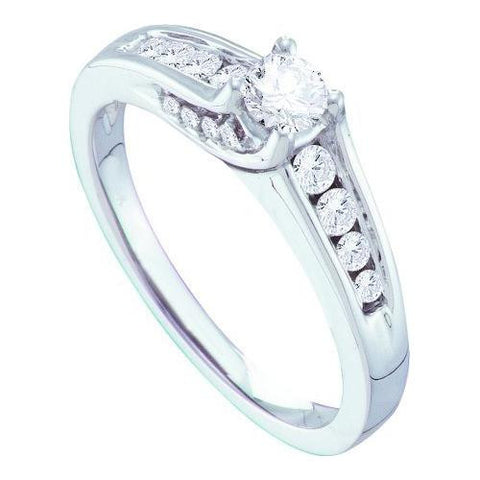 14KT White Gold 0.50CTW DIAMOND 0.20CT CENTER ROUND BRIDAL RING