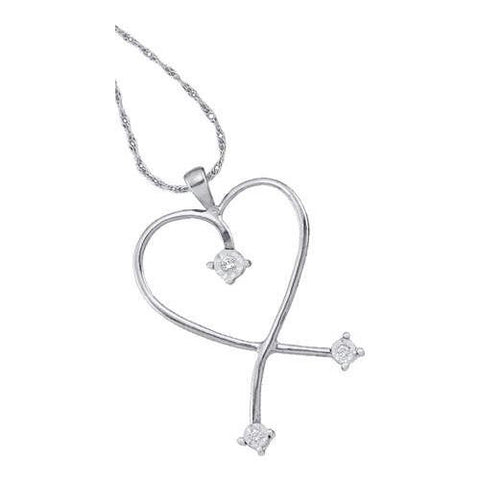 14KT White Gold 0.04CTW ROUND DIAMOND LADIES FASHION HEART PENDANT