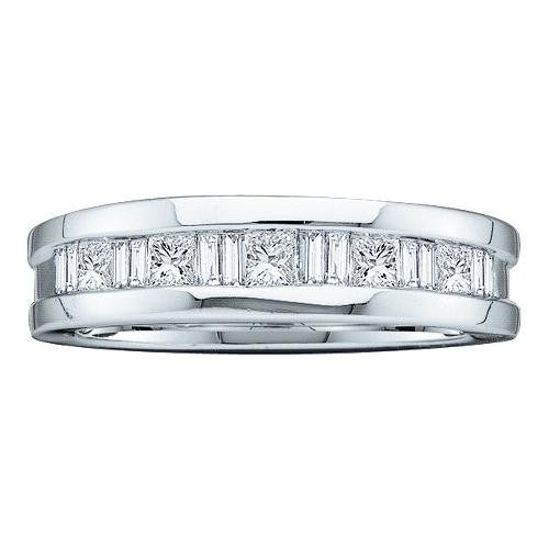 14KT White Gold 1.00CTW BAGGUETTE PRINCESS DIAMOND MENS INVISIBLE BAND