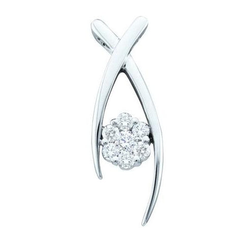 10KT White Gold 0.25CTW ROUND DIAMOND LADIES FLOWER PENDANT